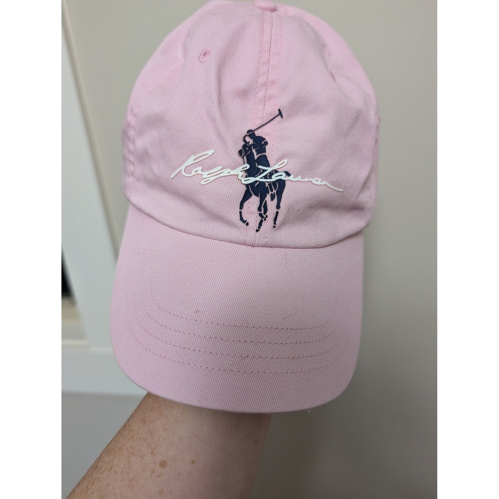Polo Ralph Lauren Pink Baseball Cap Hat Big Pony Script Signature Leather Strap - Picture 8 of 10